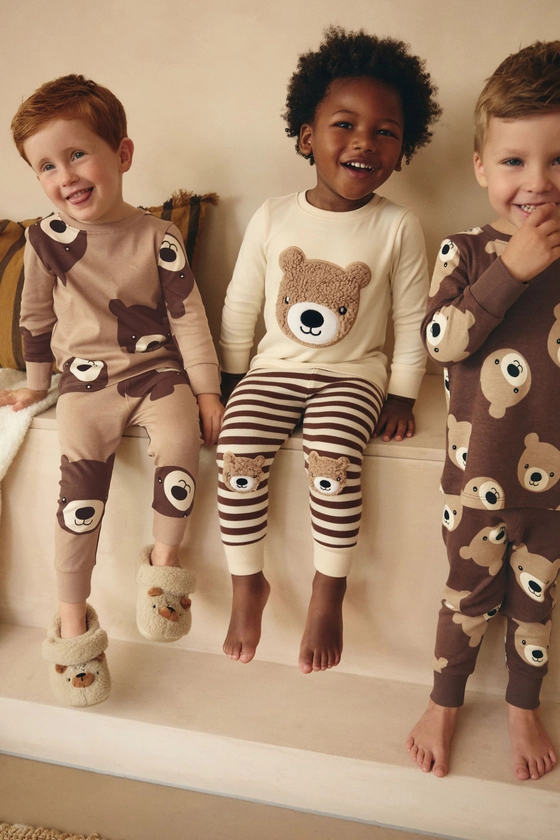 Brown/Cream Snuggle 100% Cotton Pyjamas 3 Pack (9mths-8yrs)