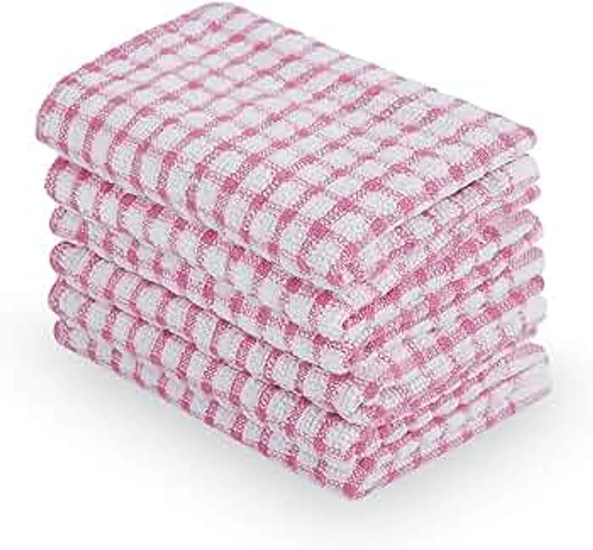 uxcell Cotton Terry Small Kitchen Dish Cloth, Absorbent and Quick Drying Cleaning Dish Rags, 15 x 10.5 Inches, Pack of 6, Pink