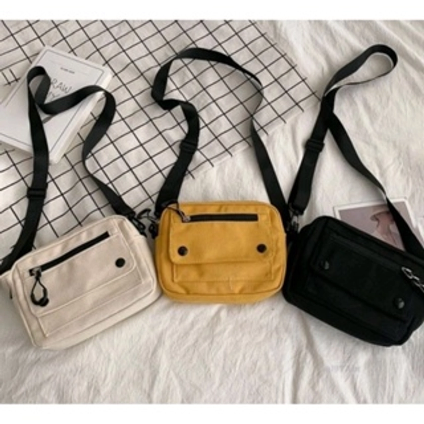 Bolsa feminina casual cor pura ao ar livre Bolsa Bolsa de ombro com zíper de lona 7714 | Shopee Brasil