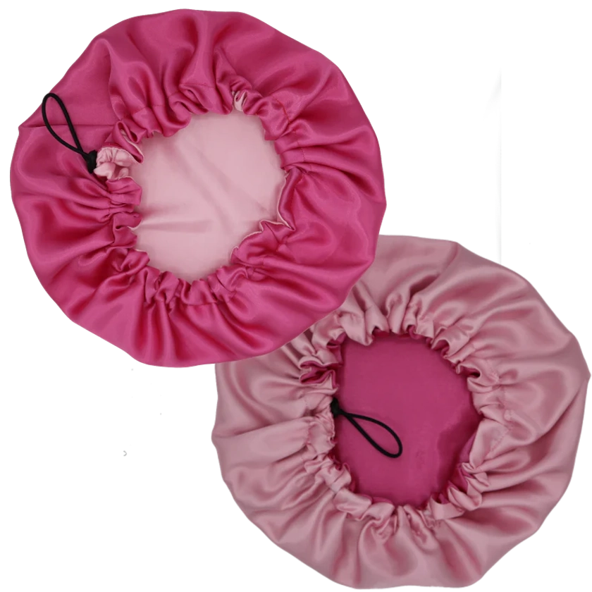 Bonnet en satin réversible ajustable "Barb" rose | Standard