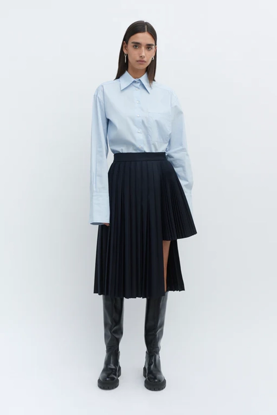 Women's Navy Contrast Pleated Skirt | Laura Pitharas