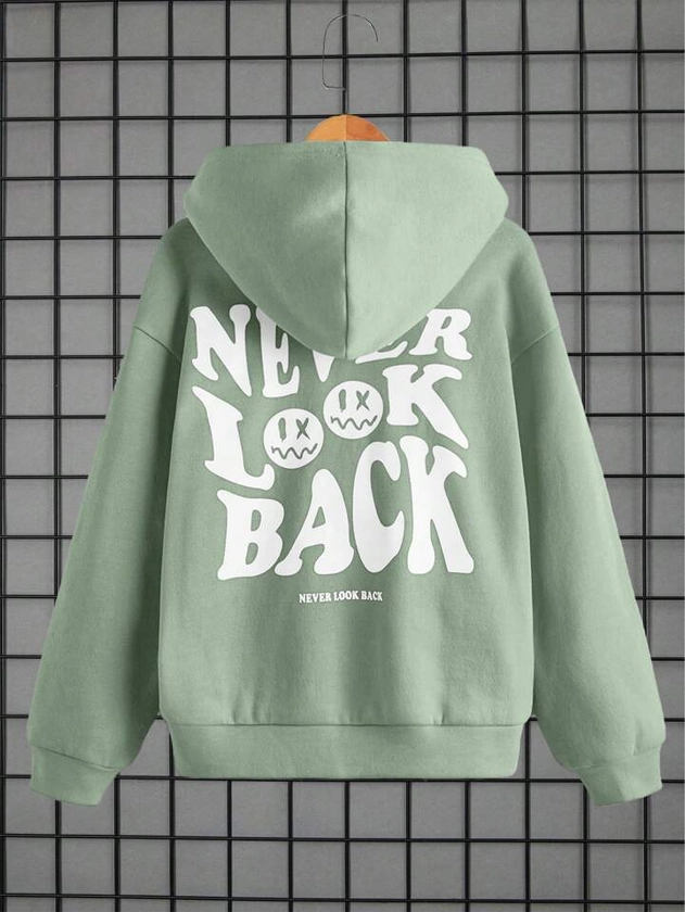 SHEIN Tween Boy Slogan & Cartoon Graphic Drop Shoulder Hoodie