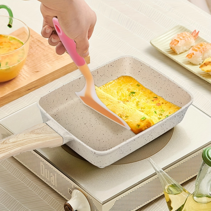 1set Japanese Frying Pan, * Frying Pan, * Rectangular Frying Pan, Japanese Rectangular Frying Pan, Non Stick Coated Frying Pan With Silicone Spatula And Oil Brush