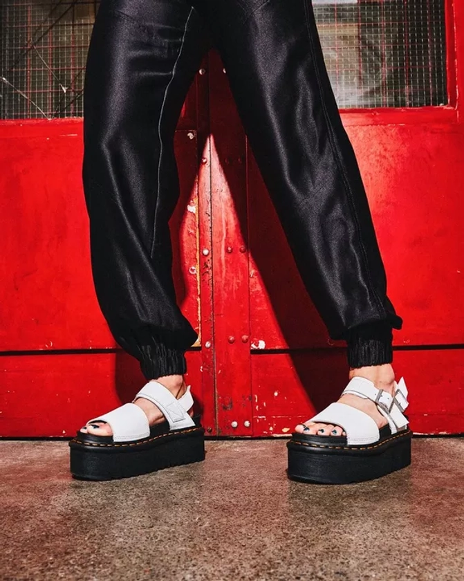 Voss Quad Leather Strap Platform Sandals, White | Dr. Martens