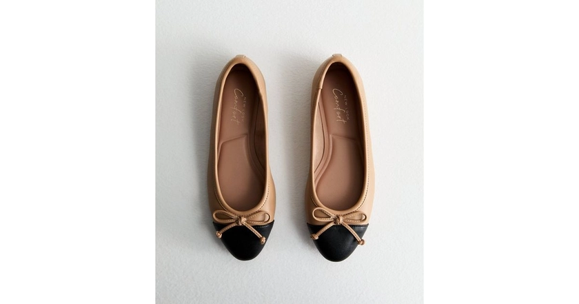 Camel Contrast Toe Cap Ballerina Pumps | New Look