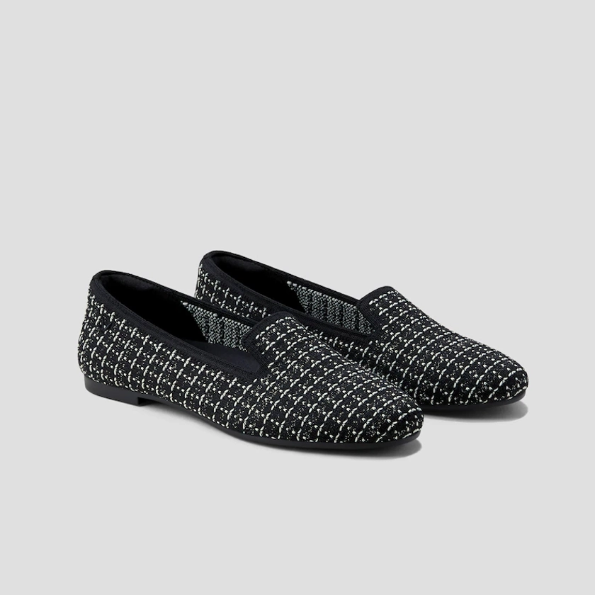 Audrey Round-Toe Woven Knit Loafer in Black Tweed | VIVAIA