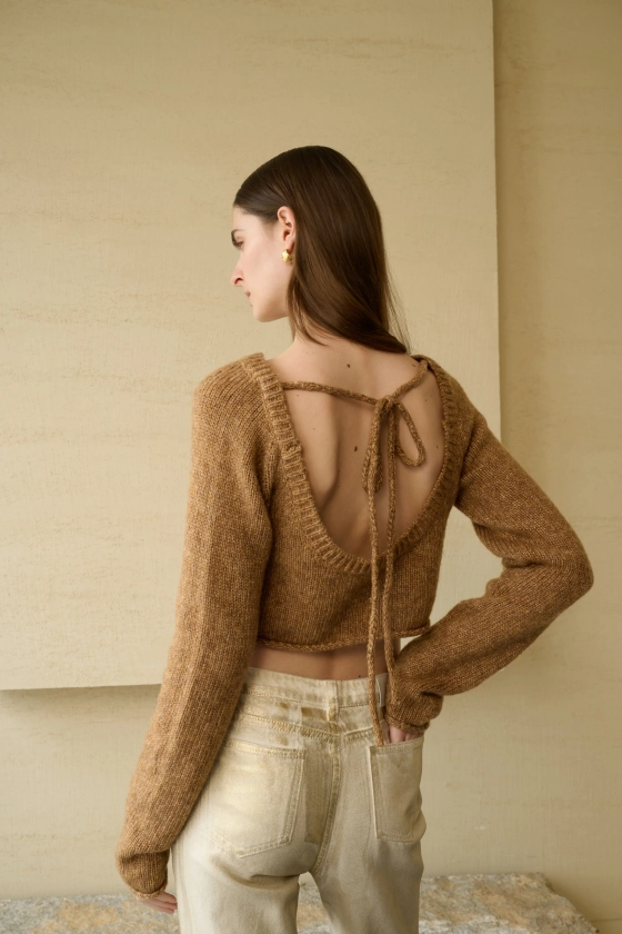 Open back cropped sweater