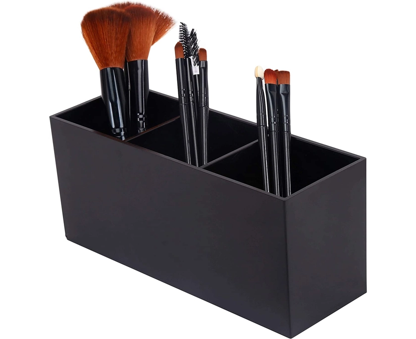 Makeup Brush Holder Organizer - Acrylic, 3 Compartments - Make Up Brushes Holder, Makeup Brush Cup Container Storage Case