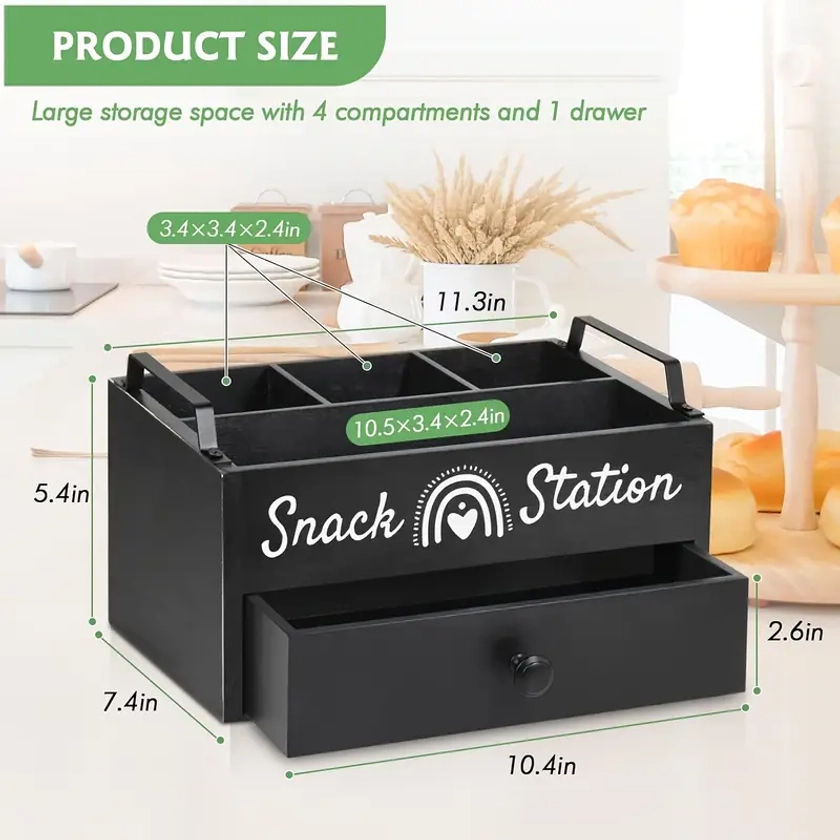 Snack Organizer Countertop Wood Pantry Storage Bins Handles - Temu