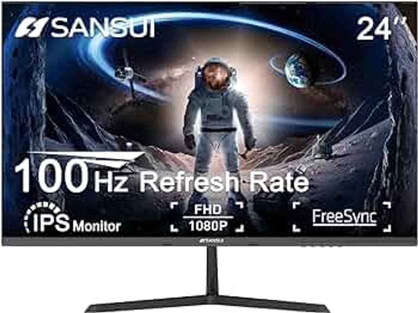 SANSUI Monitor 24 inch 100Hz IPS 1080P Computer Monitor HDMI VGA HDR Tilt Adjustable/VESA Compatible, for Game and Office (ES-24X3AL HDMI Cable Included)