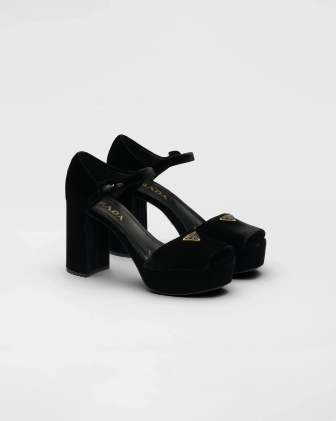 Black Velvet Platform Sandals | PRADA