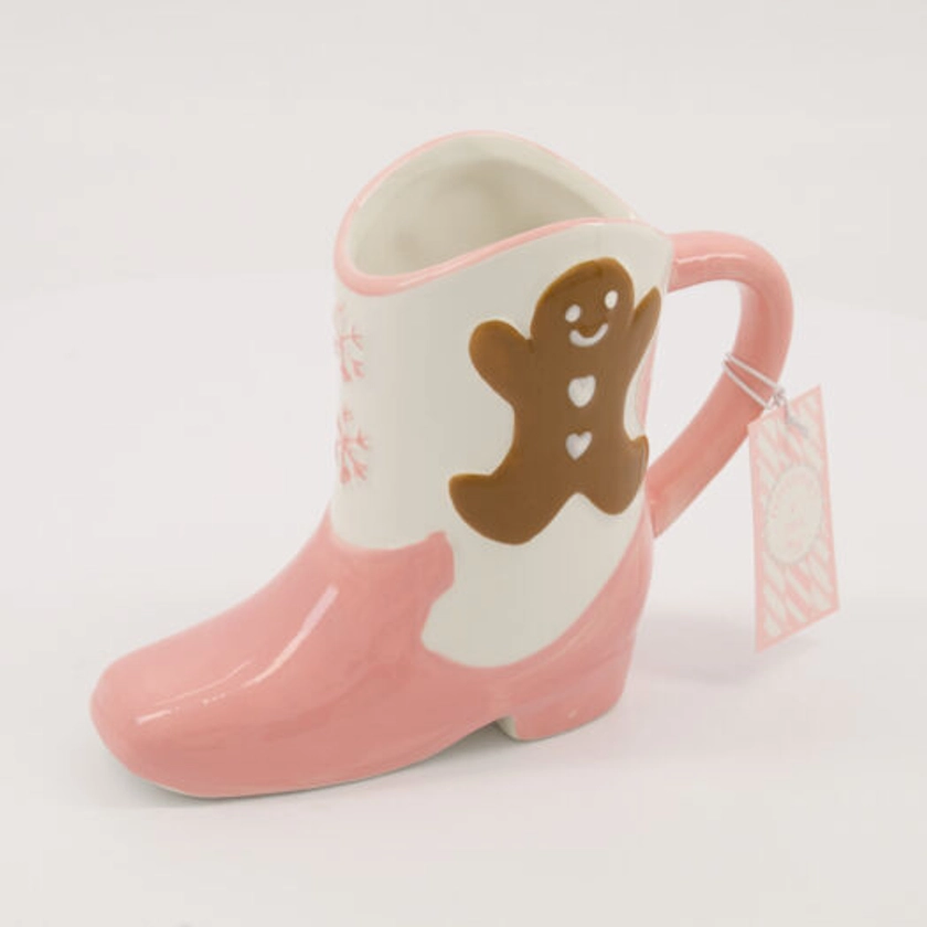 Pink & White Gingerbread Ceramic Boot Mug 16x8cm - TK Maxx UK