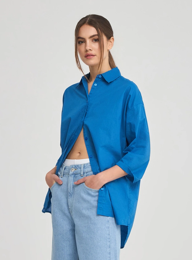 Maxi camicia classica blu gas | Terranova