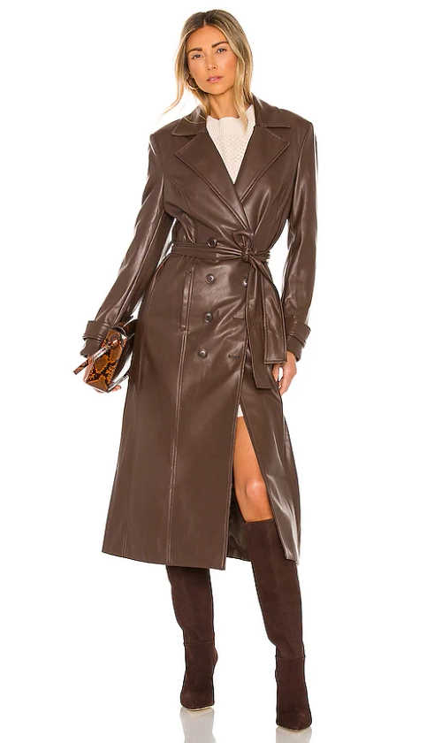 Faux Leather Trench Coat