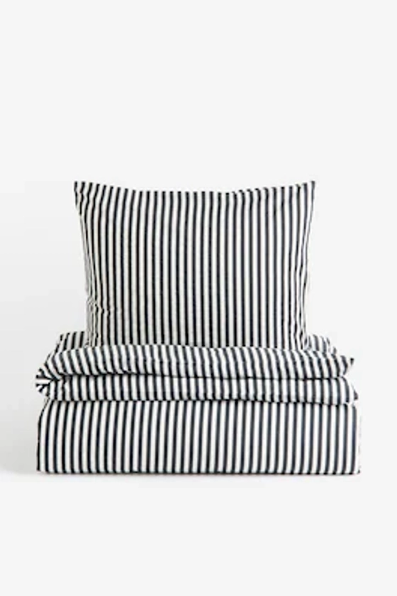 Cotton King/Queen Duvet Cover Set - Black/striped - Home All | H&M CA
