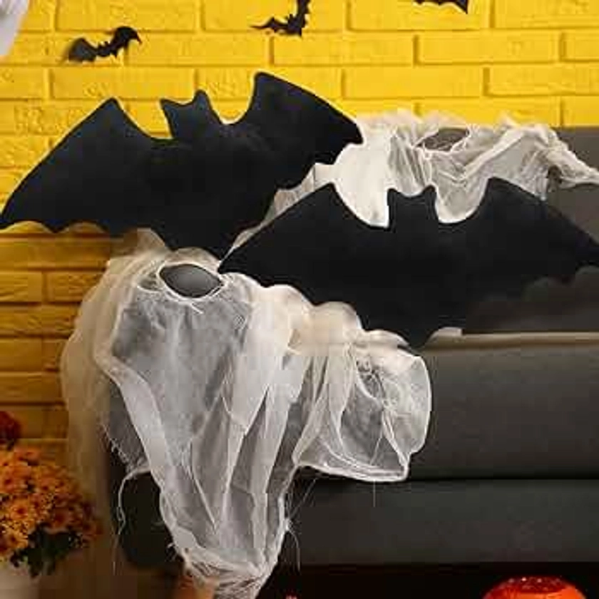 Huwena 2 Pcs Happy Halloween Pillow Bat Shaped Throw Pillow Crystal Velvet Ghost Decorative Pillow Cute Pillow for Couch Sofa Bed Decoration