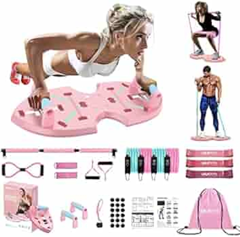 LALAHIGH Push Up Board, Portable Home Workout Equipment for Women & Men, Core Sliders for Body Toning & Strength Training - Premium Pink Edition