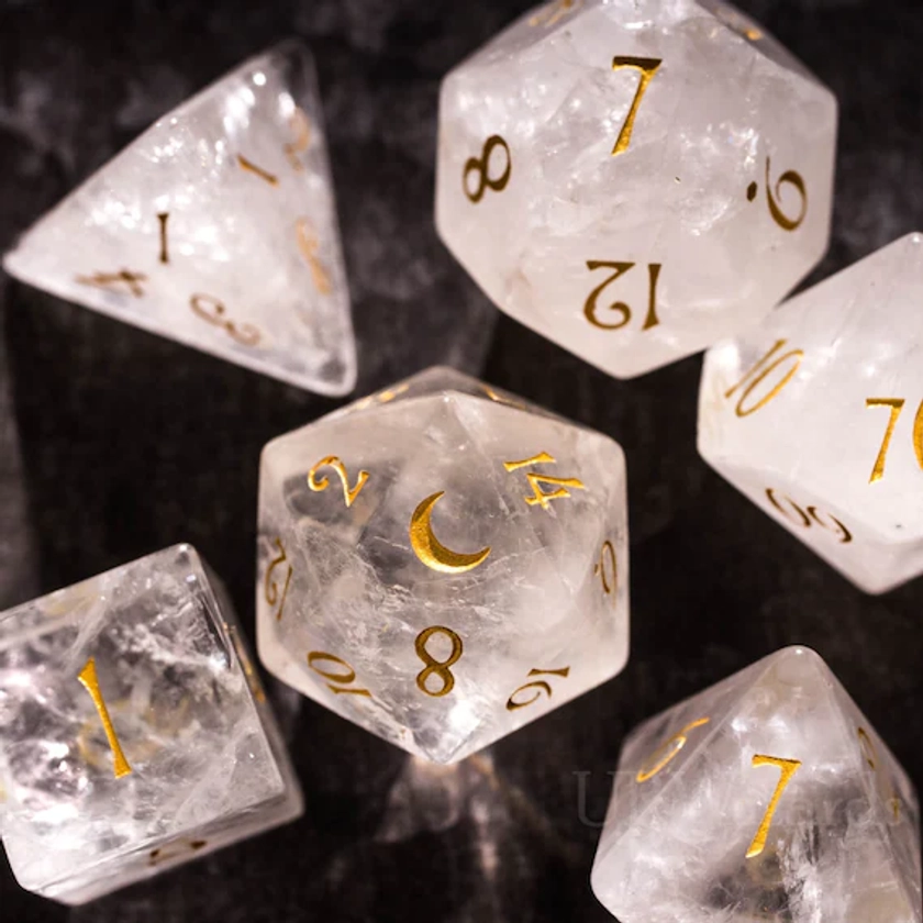 Set di dadi Dnd Set di pietre preziose di cristallo di quarzo trasparente - Inciso per Dungeons and Dragons, Gioco di ruolo MTG Game Moon Version