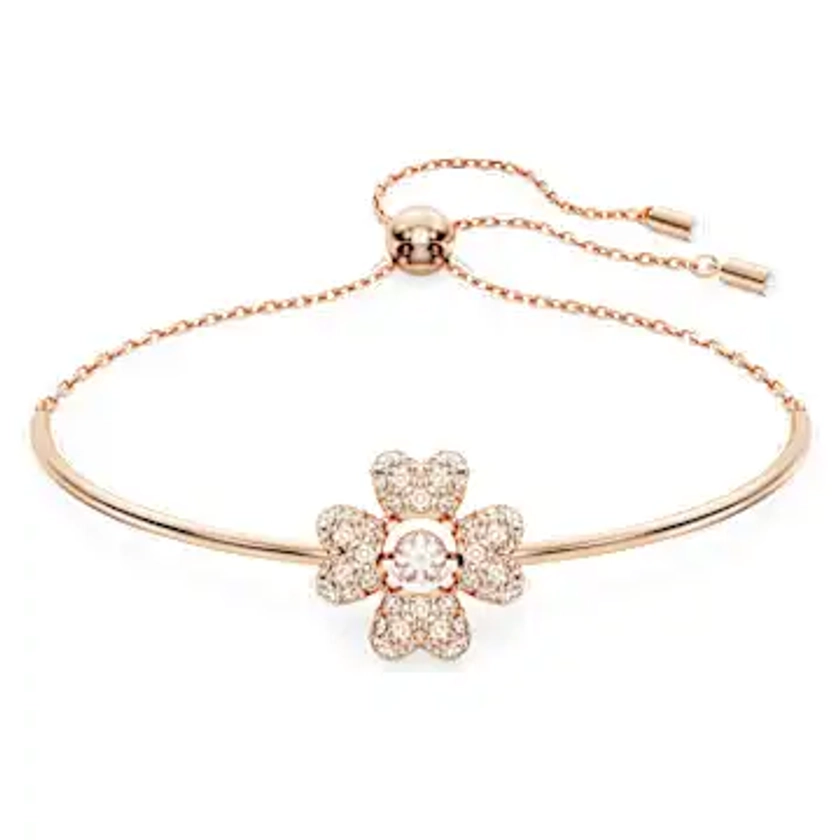 Idyllia bracelet, Clover, White, Rose gold-tone plated