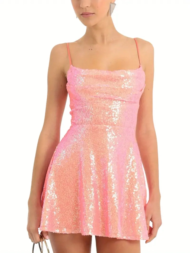 Women Shiny Sequins Dress Summer Backless A line Mini Party - Temu