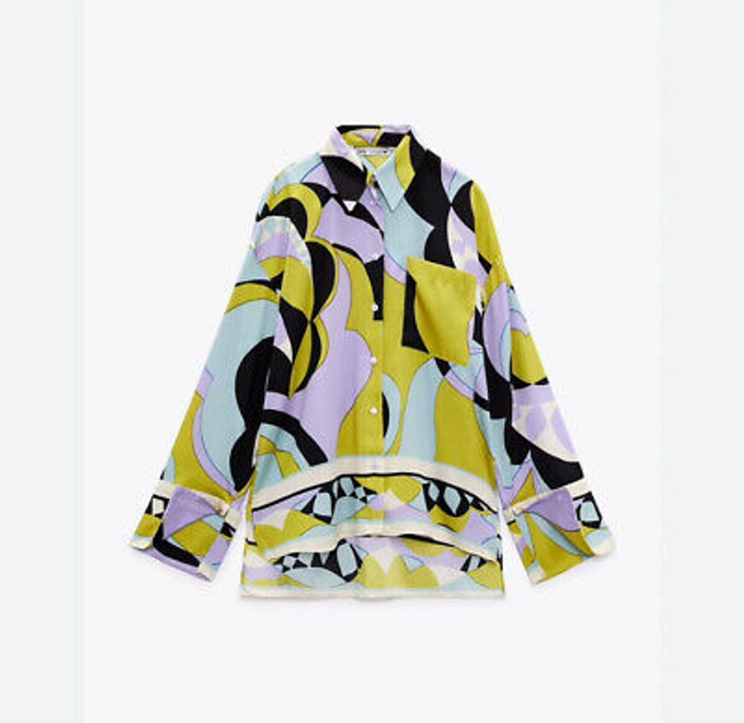 Zara printed pocket shirt multicolour size xs | eBay