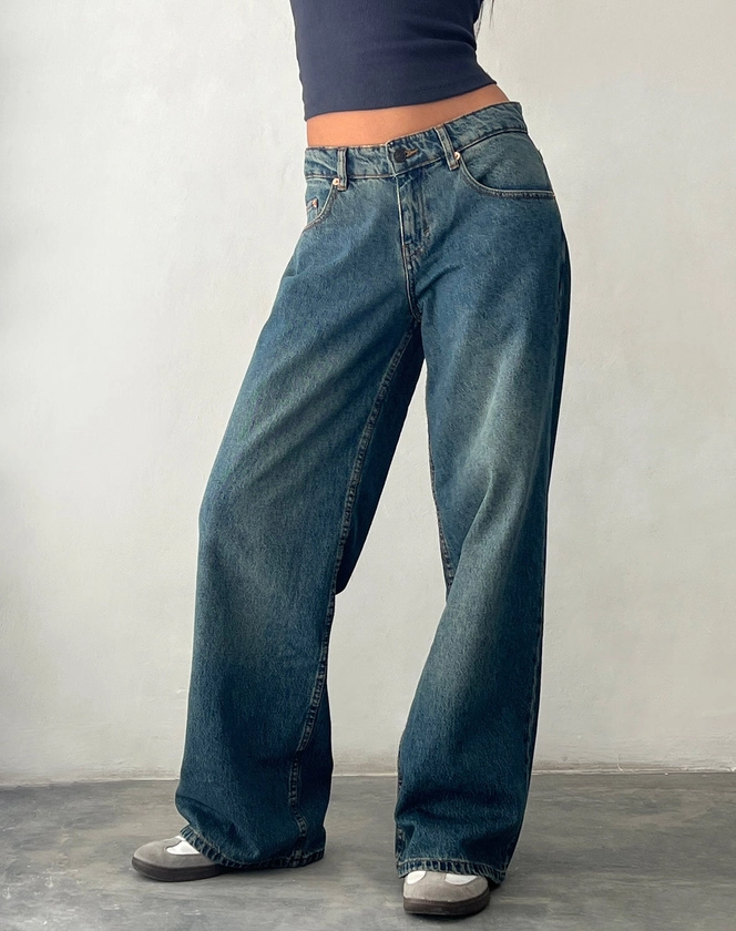 Roomy Extra Wide Low Rise Jeans in Vintage Blue Wash