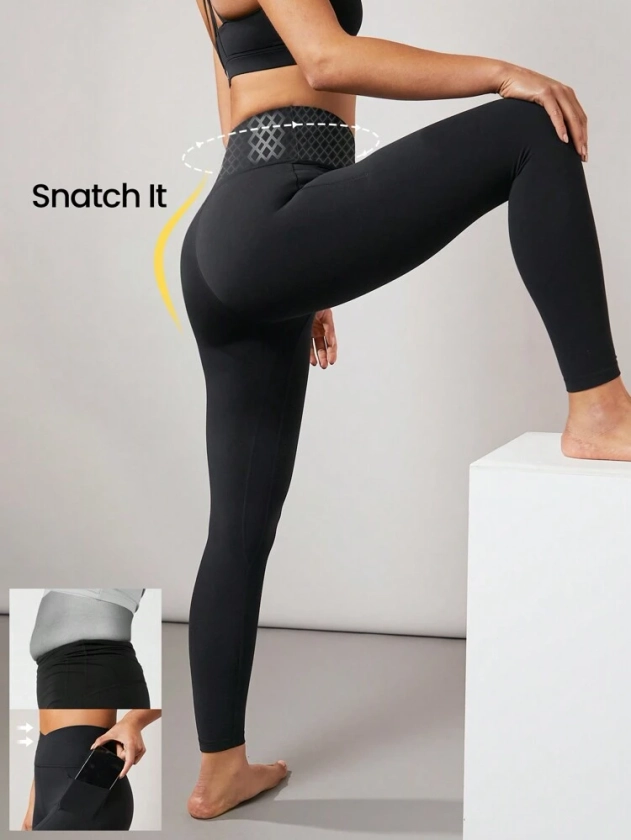 24" FeatherFit™-Sculpt Crossover Hold Up Pocket Leggings Yoga Workout Gym | GLOWMODE