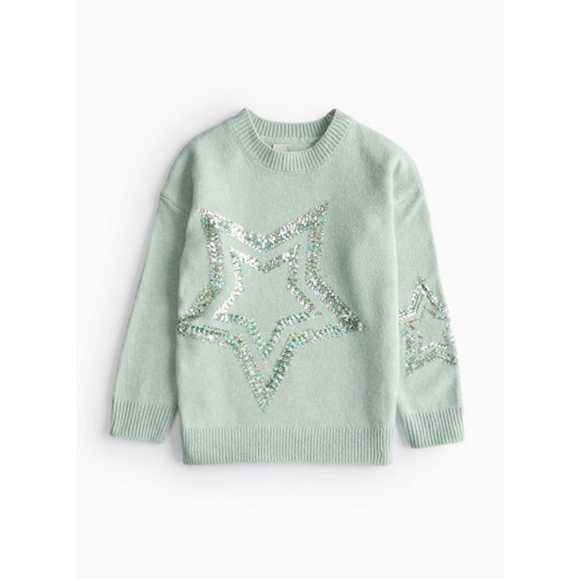 Buy Green Sequin Star Knitted Jumper 5 years | Jumpers and cardigans | Tu