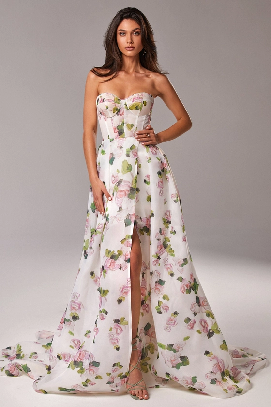 Apple Blossom Strapless maxi dress with front slit