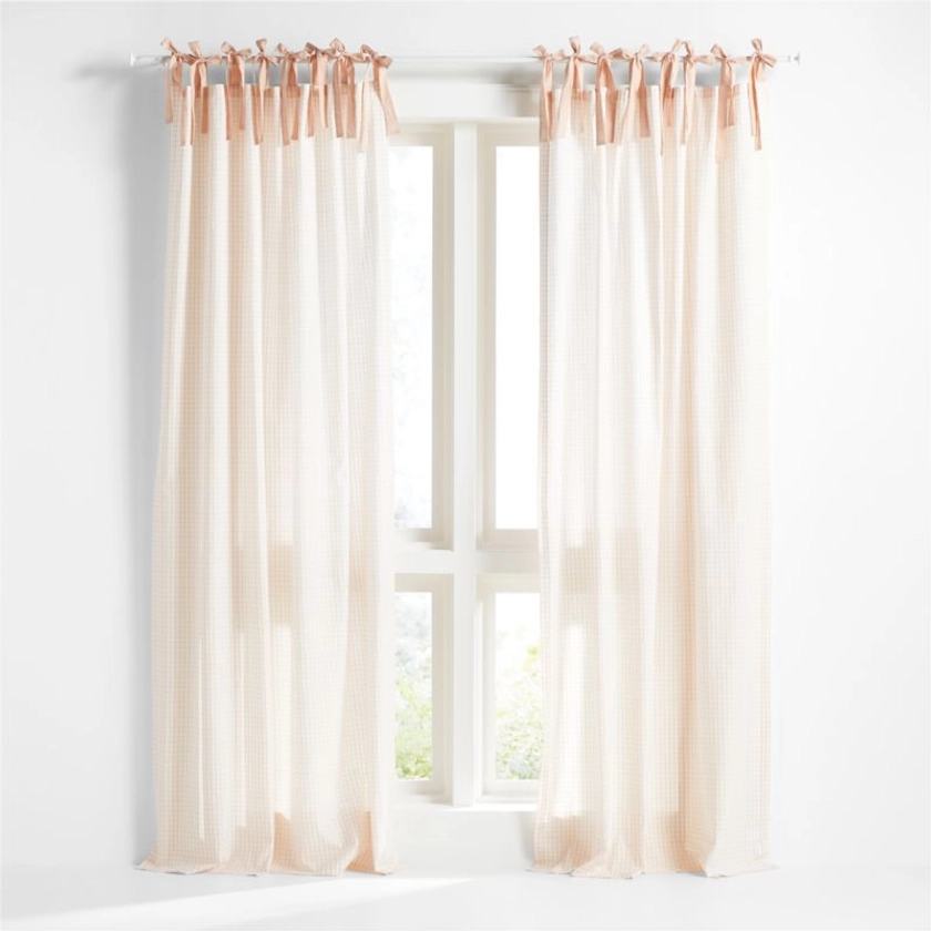 63" Pink Organic Cotton Windowpane Plaid Curtain Panel + Reviews | Crate & Kids