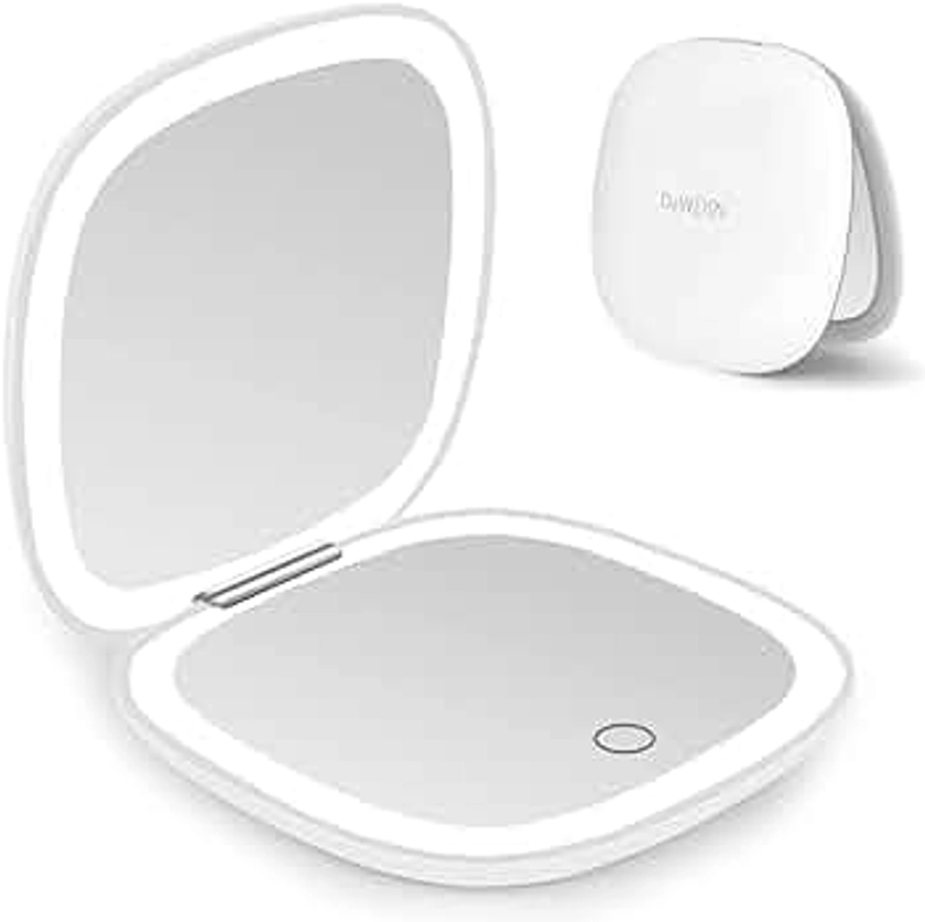 deweisn Compact Mirror, Lighted Travel Makeup Mirror with 1X/10X Magnifying Double Sided Dimmable Portable Pocket for Handbag and Pocket, USB Charging(White)