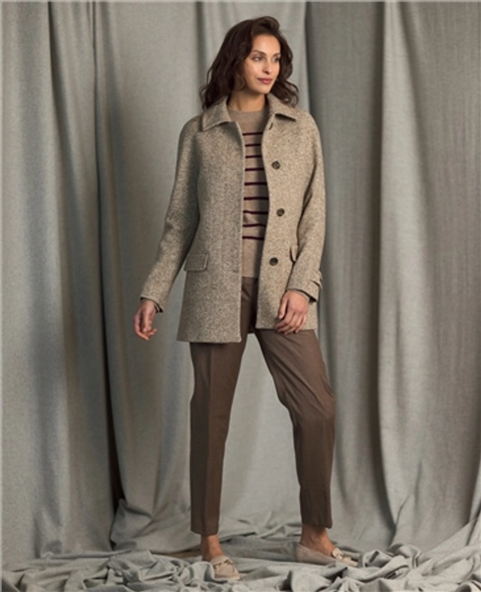 Josie Donegal Tweed Coat in Cream & Earthy Brown Herringbone - 6