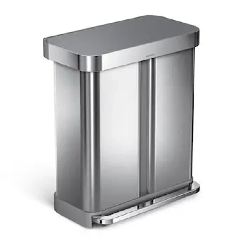 simplehuman 58-Liter Brushed Stainless Steel Touchless Indoor Kitchen Trash Can with Lid in the Trash Cans department at Lowes.com