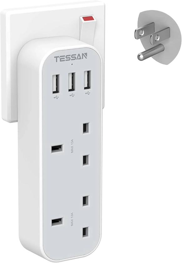 UK to US Plug Adaptor, TESSAN USA Travel Adapter with 3 USB, UK to USA Plug Adaptor, 5 in 1 American Plug Adaptor UK to US from UK to USA, America, Mexico, Canada, Thailand Type B Travel Adapter: Amazon.co.uk: Electronics & Photo