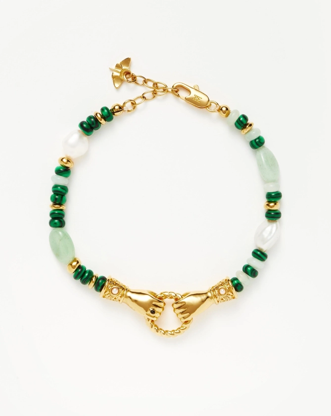 Harris Reed In Good Hands Beaded Gemstone Bracelet | 18ct Gold Plated/Multi Green Gemstone & Pearl Bracelets