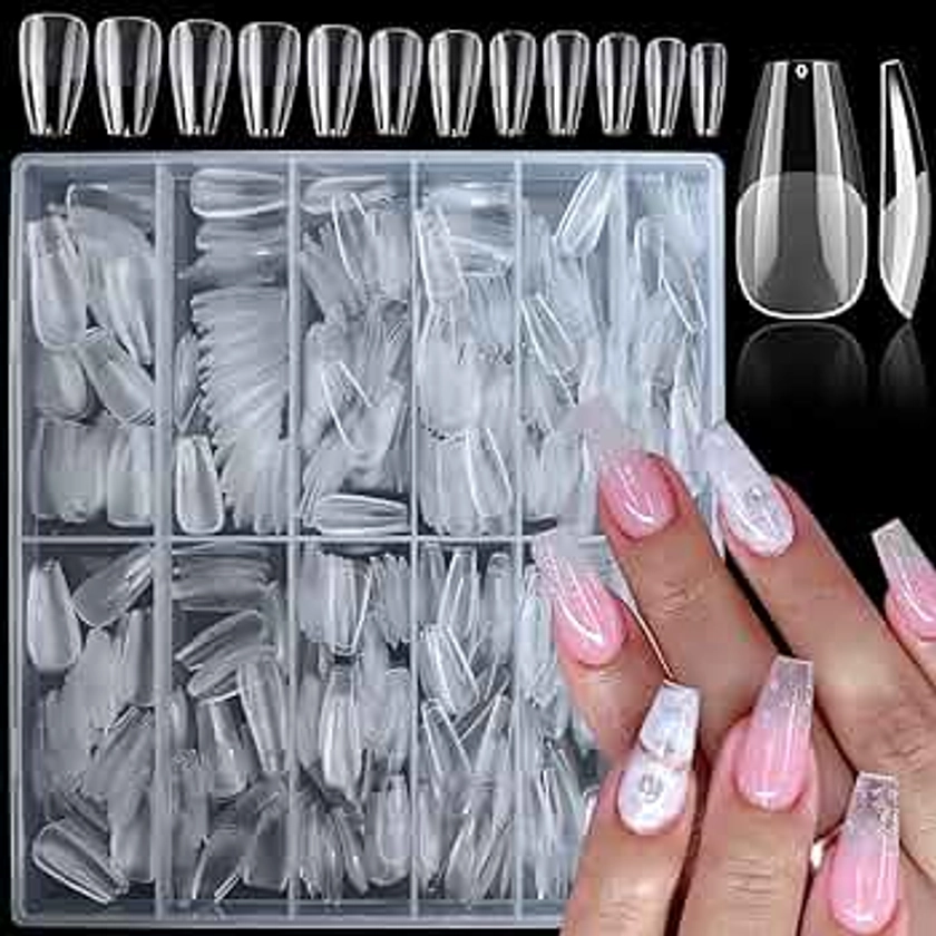 LoveOurHome 600pc Soft Gel Medium Coffin Fake Nail Tips Full Cover Gel X Nail Tips Coffin Clear Medium Fake Nail False Nails Gel Nail Tips for Acrylic Nails Extension Press on Nails