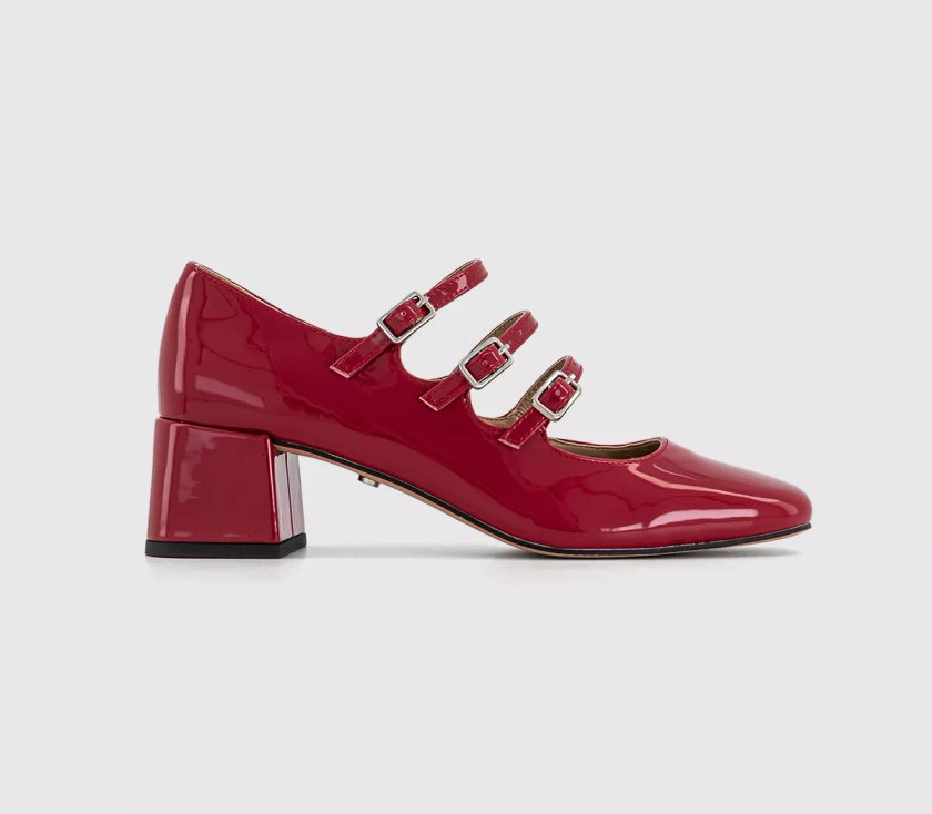 OFFICE Marvellous Triple Strap Mary Jane Block Heels Red Patent - Mid Heels