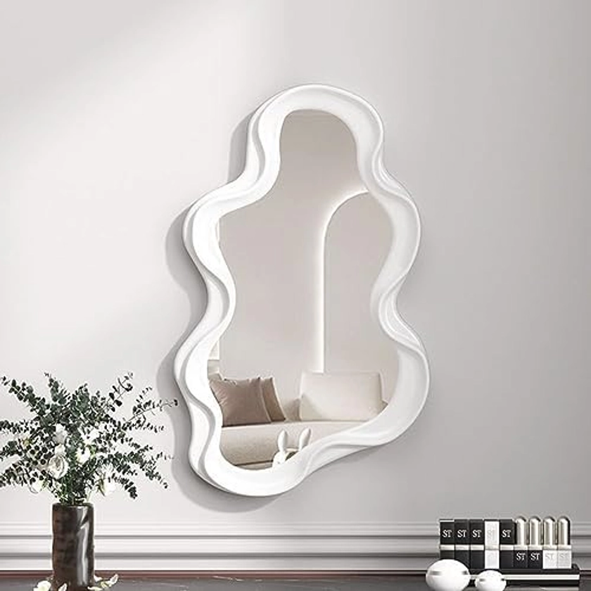 Hosoncovy Miroir mural à suspendre avec cadre irrégulier pour salle de bains, salon, chambre à coucher (blanc) : Amazon.com.be: Cuisine et maison