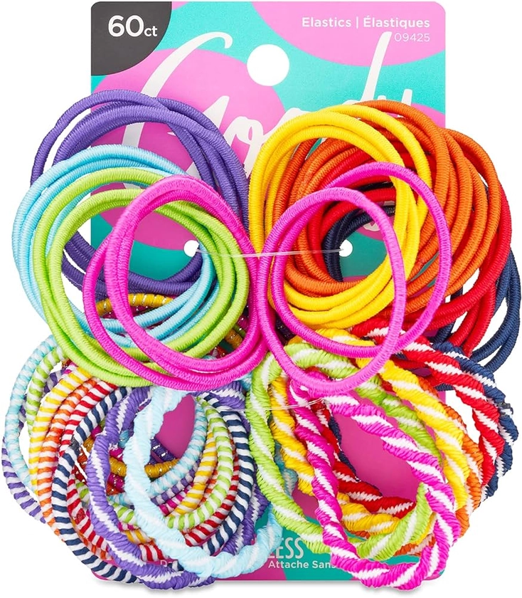 Goody Kids Ouchless Elastic Hair Ties – 2 Color Options Brights or Pastels - Perfect for Fine, Curly Hair and Sensitive Scalps - Pain Free Hair Accessories for Children, Girls and Boys, 60 Count