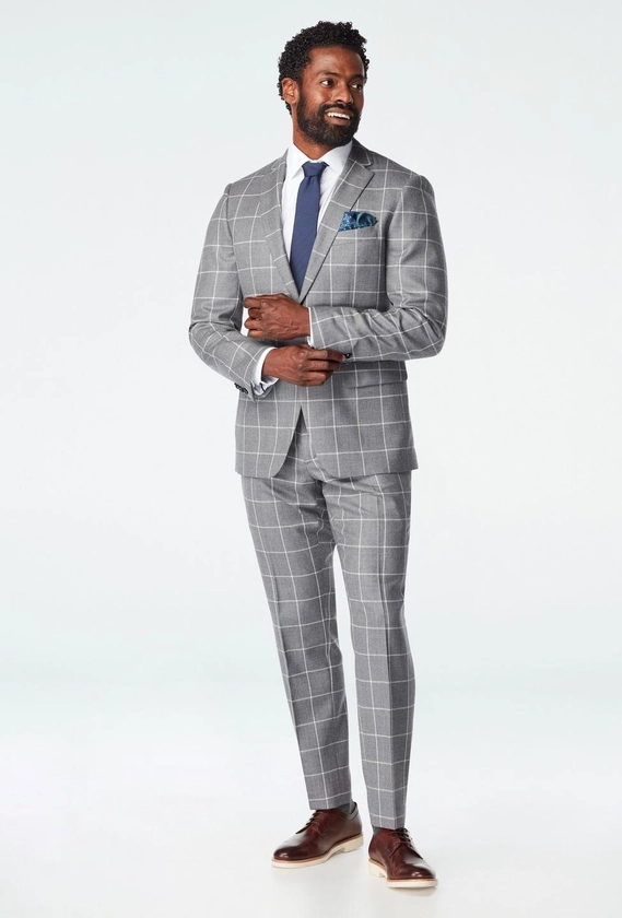 Custom Suits Made For You - Durham Windowpane Gray White Suit | INDOCHINO