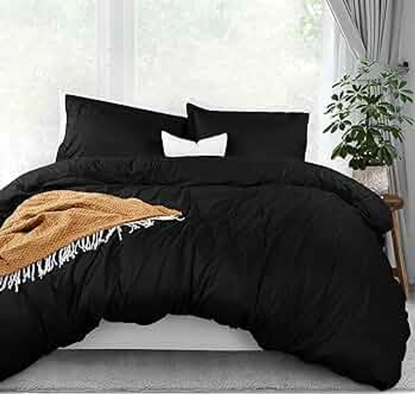 Utopia Bedding Duvet Cover Queen Size - 1 Duvet Cover with 2 Pillow Shams - 3 Pieces Bedding Duvet Cover with Zipper Closure - Soft Brushed Microfiber, 90 X 90 Inches (Queen, Black)