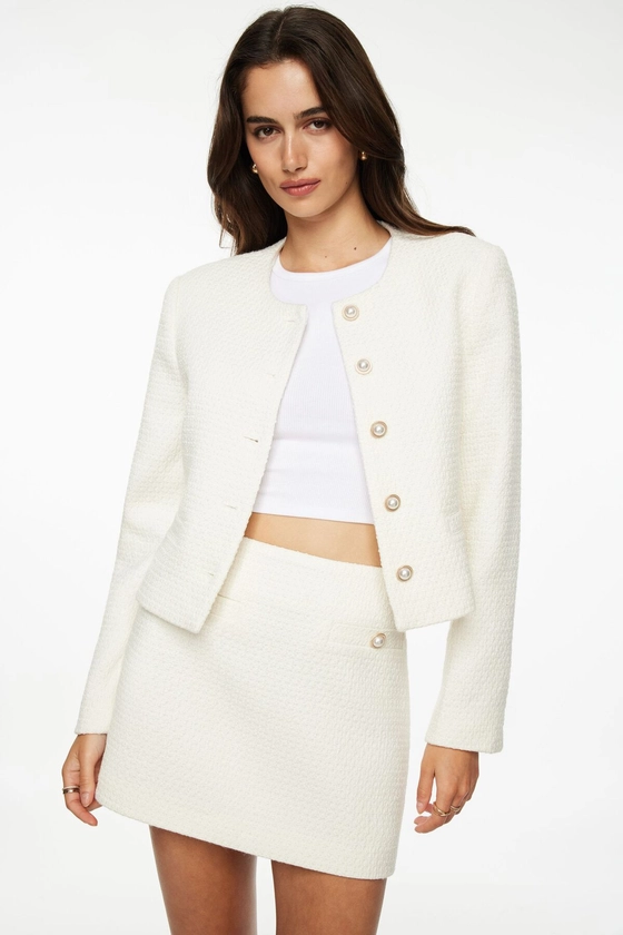 Margaux Short Tweed Blazer White | Dynamite