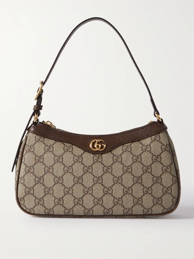 GUCCI Ophidia embellished textured leather-trimmed printed coated-canvas shoulder bag | NET-A-PORTER