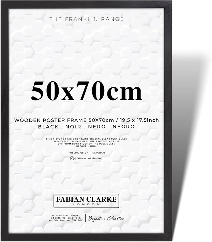 Fabian Clarke London® Grand cadre photo noir 50 x 70 cm pour poster mural de la gamme Franklin