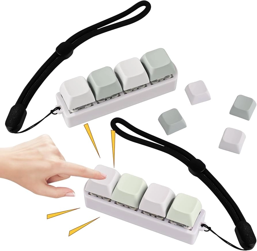 2pcs Keyboard Clickers, Gray White Gray-Green Keyboard Keychain with Hand Straps PBT&ABS Keyboard Fidget Toy Cube Mechanical Key Toy Keyboard Button for Decompression Passing Time