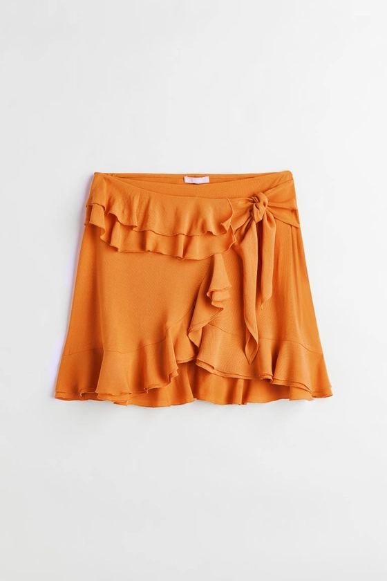 Flounced wrapover skirt - Regular waist - Short - Orange - Ladies | H&M GB