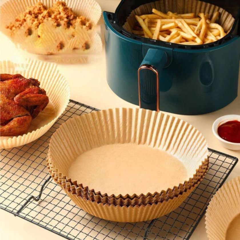 50 Disposable Air Fryer Liners Round Greaseproof Parchment Sheets 16cm on OnBuy