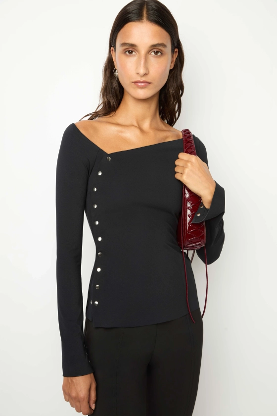 ASYMMETRICAL WRAP TOP in black