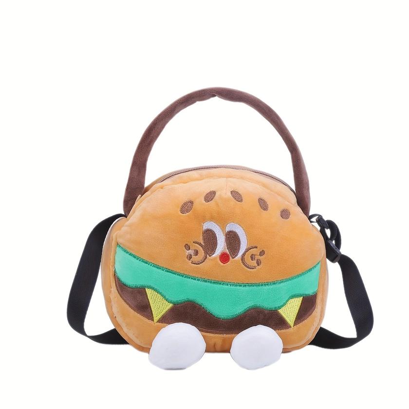 1pc, Cute Cartoon Fast Food Shoulder Bag (19.0cm X 14.96cm X 5.99cm), Plush French Fries, Burger, Cola Design, Fun Crossbody Handbag, Perfect For Outi