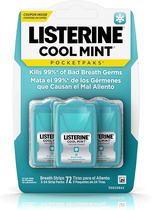 Listerine - Bandes de Menthe Fraiche pour Rafraichir la Mauvaises Haleine - PocketPaks Oral Care Strips - 72 bandes - Lot de 3